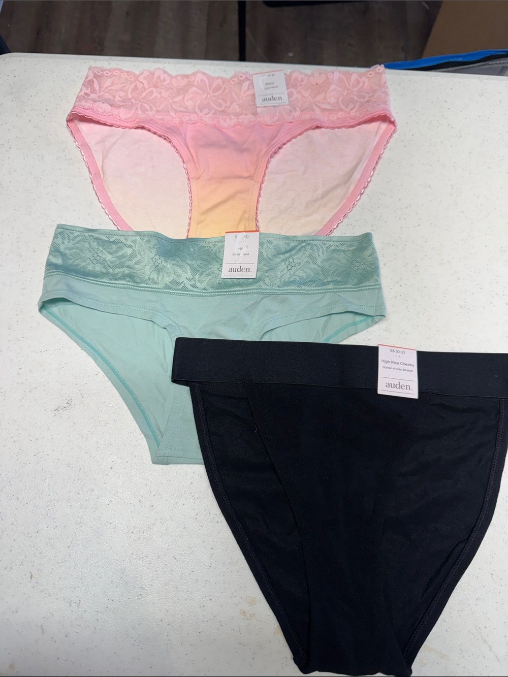 Auden 3-Pack Lace Trim‎ Bikini Panties in Pink, Mint & Black
